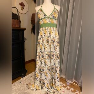 Vintage Yellowfield 8 Johnny Was floral silk halter maxi dress